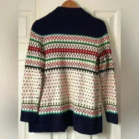 Talbots Navy Blue Fair Isle Shawl Collar Open Front Cardigan Sweater Sz P/MEDIUM - Picture 5 of 8